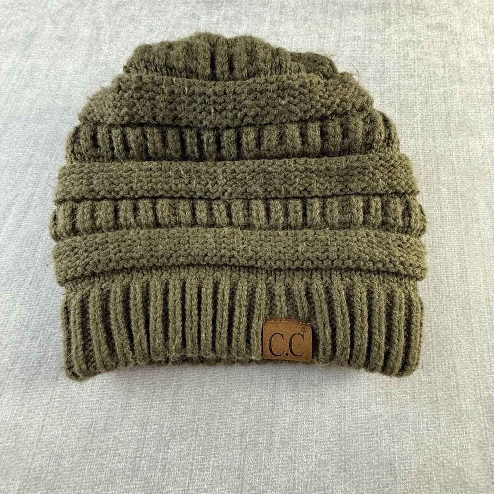 C.C Kids Beanie Olive Green Knit‎ Winter Hat Acrylic Ribbed RN 88320
